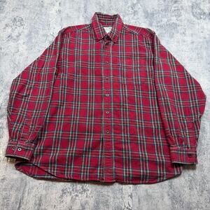 LL Bean Red Plaid Flannel Shirt Mens Large Long Sleeve Button Up Pocket
